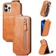 thumbnail image 1 of Zipper Card Holder Leather Phone Case, Unique Screen Protective Bracket Shell for iPhone 14 13 12 11 Pro Max/Pro/Plus/Mini, Hot Business Wallet Back Cover(Brown,11), 1 of 8