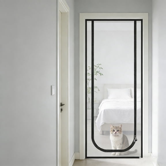 Zipper Cat Proof Screen Door - Mesh Door Screen for Cats, Tear Resistant Safety Barrier, Portable Foldable Net, Lightweight Room Divider | Cat Screen Mesh for Homes Apartments Stairways Balconies