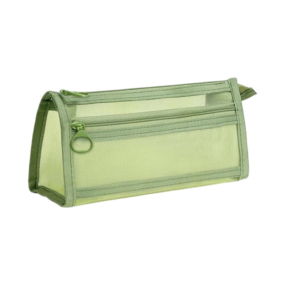 Zipper Clear Mesh Pencil Cases Fashion Durable Pencil Bag Multipurpose Travel Carry Portable Bags for Stationery, School, Office Green One Size