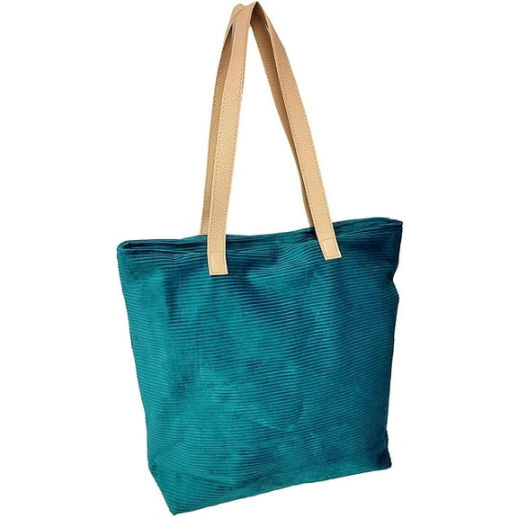 Zipper Closure Corduroy Tote Bag for Women Girls with Inner Pocket Teal