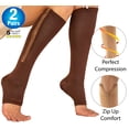 thumbnail image 1 of Zipper Compression Socks - Open Toe Knee High Graduated Pressure Support Hose for Improved Leg Circulation - Unisex - Brown Regular Size - 5 Star Super Deals (2 Pairs), 1 of 8