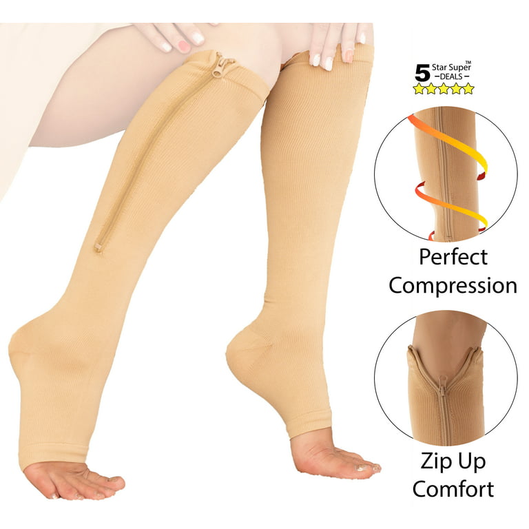 Zipper Compression Socks - Open Toe Knee High Graduated Pressure