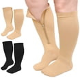 thumbnail image 1 of Zipper Compression Socks, PUTUO Compression Socks for Women and Men, Plus Size Closed Toe Compression Stocking with Zipper, 20-30 mmhg Pressure Support Stockings, 2 Pairs, 1 of 6