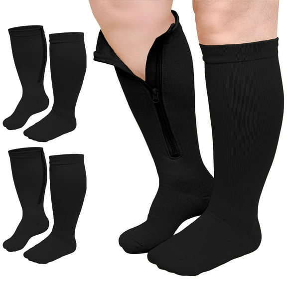 Zipper Compression Socks, PUTUO Compression Socks for Women and Men, Plus Size Closed Toe Compression Stocking with Zipper, 20-30 mmhg Pressure Support Stockings, 2 Pairs