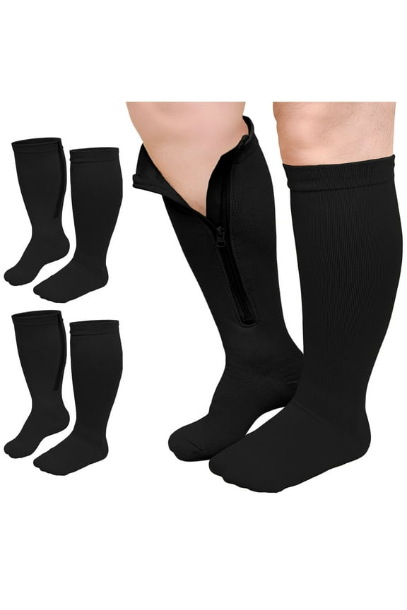 Zipper Compression Socks, PUTUO Compression Socks for Women and Men, Plus Size Closed Toe Compression Stocking with Zipper, 20-30 mmhg Pressure Support Stockings, 2 Pairs