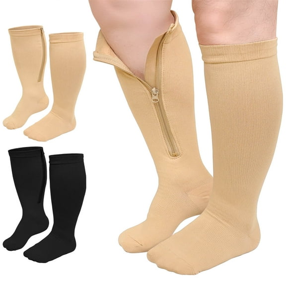 Zipper Compression Socks, PUTUO Compression Socks for Women and Men, Plus Size Closed Toe Compression Stocking with Zipper, 20-30 mmhg Pressure Support Stockings, 2 Pairs