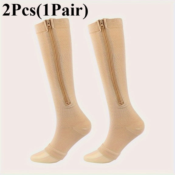 Zipper Compression Socks Women & Men - 2Pairs Calf Knee High 15-20mmHg Open Toe Compression Stocking suit for Walking