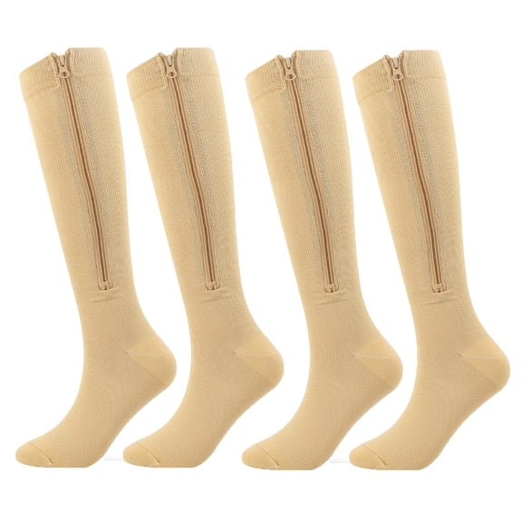 Zipper Compression Socks for women and men, closed toe knee‑high support stockings, easy on off athletic socks for travel, nursing, running, flying and workout, 2 Pairs
