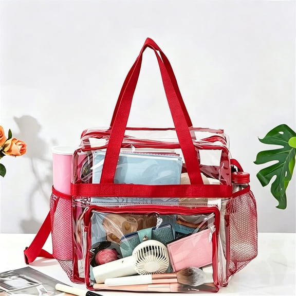 Zipper Container, Multifunctional Transparent Backpack (Red), Waterproof Pvc Storage Bag, Large Capacity Travel Bag for Work, Sports Games, Gym