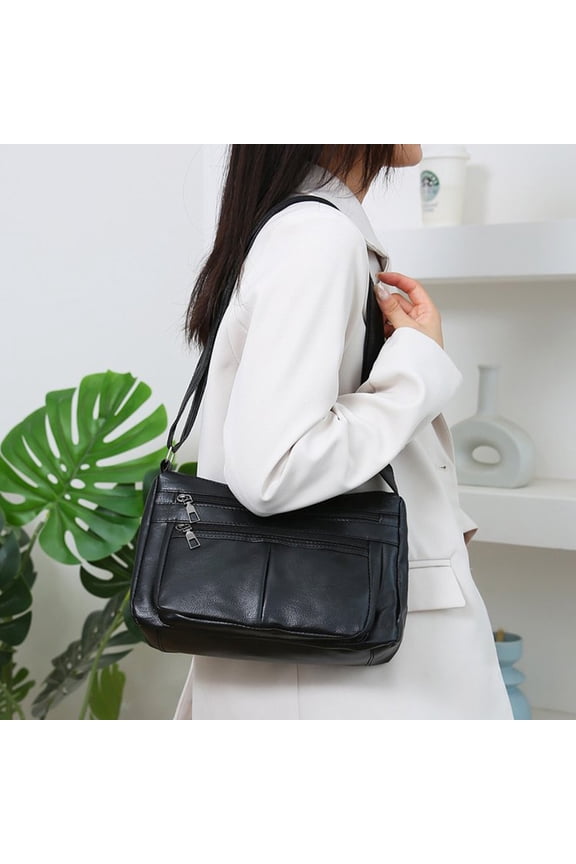 Zipper Crossbody Bag with Wide Strap, Multi-Compartment Phone Wallet Purse, Faux Leather Shoulder Bag for Women