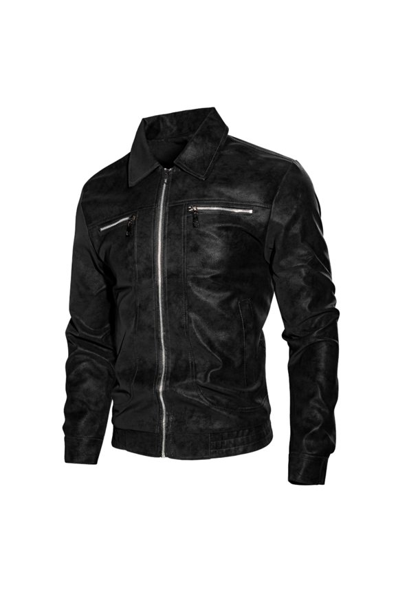 Zipper Decorated PU Leather Jacket Men's Lapel Fashion Jacket