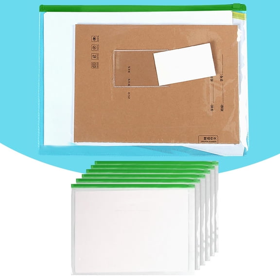 Zipper Document Bag (Folder Pouch, Storage Case), Green, Transparent Pvc File Bag, A5 Size, Zipper Closure, For Documents & Academic gear, Meiiso