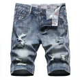 thumbnail image 1 of Zipper Elastic Slim Casual Denim Shorts Play Wrap Ripped Men's Mid-length Pants, 1 of 6