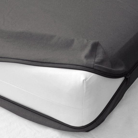 Zipper Fitted Sheet 1 Piece Only - 12 Inch Deep Pocket - 600 Thread Count - 100% Egyptian Cotton - 3 Side Zipper for Perfect Fit - Dark Grey Solid, Queen Size.