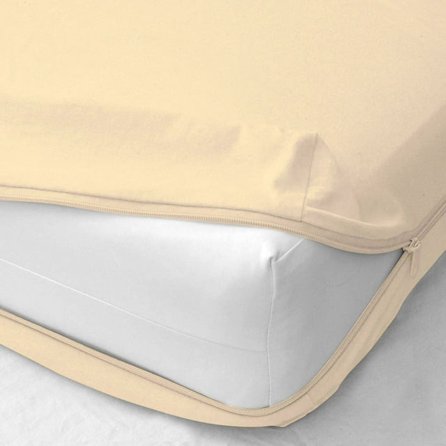 Zipper Fitted Sheet - Hotel Quality Bottom Sheet - 14" inch Snug Deep Pocket Twin-XL Size Zipper Encasement Pure 300TC Cotton Bed Sheets Mattress Cover - Ivory Solid.