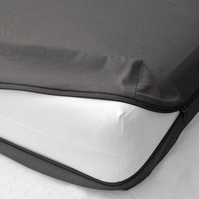 Zipper Fitted Sheet - Hotel Quality Bottom Sheet - 22" inch Snug Deep Pocket Olympic Queen Size Zipper Encasement Pure 300TC Cotton Bed Sheets Mattress Cover - Dark Grey Solid.