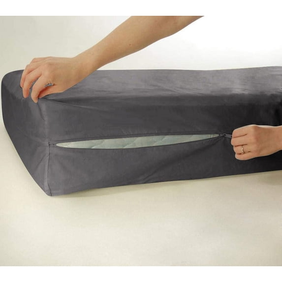 Zipper Fitted Sheet - Extra Deep Pocket 18" Inch - 100% Egyptian Cotton Fitted Sheets - Secure Fit 400 TC Sheets - Easy to Change Mattress Cover & Bottom Sheet - Cal-King Size, Dark Gray Solid.