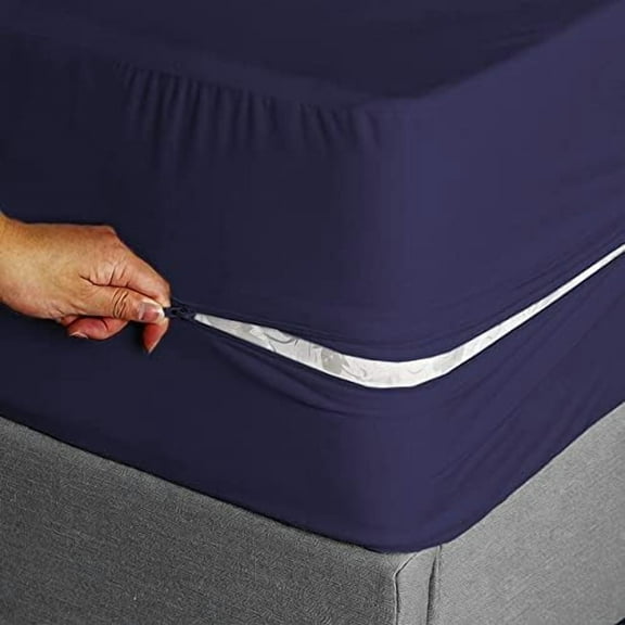 Zipper Fitted Sheet King Size 76" X 80" Inches Fit 8" Deep Pocket Navy Blue, 600 TC 100% Egyptian CottonZipper Mattress Cover King Size Zipper Sheets King Size
