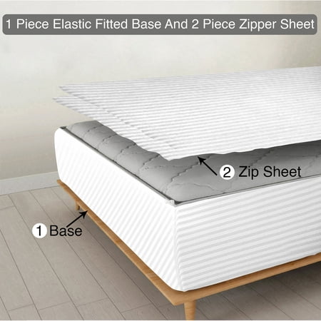 Zipper Fitted Sheet, (King Size 76x80) 15 Inch Deep Pocket, 100% Egyptian Cotton, 800 TC, Stripe White Color.