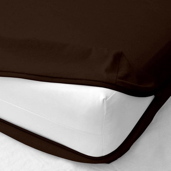 Zipper Fitted Sheet - Pure Pima Cotton 800 Thread Count 1 Piece Olympic Queen, Seal Brown - Zippered Closure 12"inch Deep Pocket