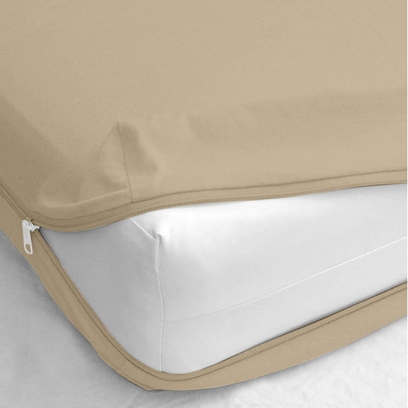 Zipper Fitted Sheet - Pure Pima Cotton 800 Thread Count 1 Piece Twin, Beige - Zippered Closure 14"inch Deep Pocket