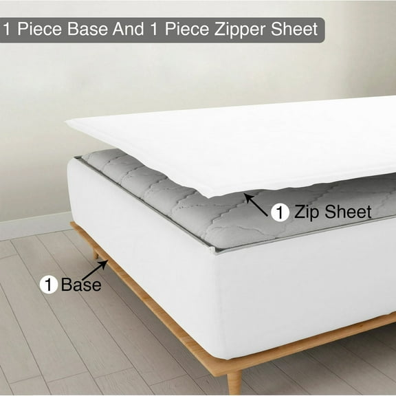 DNG Creations Zipper Fitted Sheet - Includes ( 1 Elastic Fitted Sheet And 1 Base Zipper On Sheet )100% Egyptian Cotton 15 Inch Deep Pocket ( Solid White - Queen )