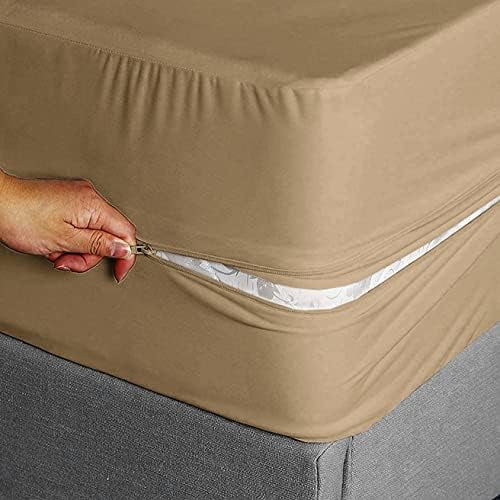 Zipper Fitted Sheet Twin Size 39" X 75" Inches Fit 8" Deep Pocket Beige, 600 TC 100% Egyptian CottonZipper Mattress Cover Twin Size Zipper Sheets Twin Size$$Bedding