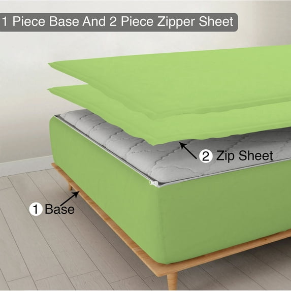 Sheet has Zipper Fitted Sheet, (Twin Size 39x75) 21 Inch Deep Pocket, 100% Egyptian Cotton, 800 TC, Solid Sage Color.