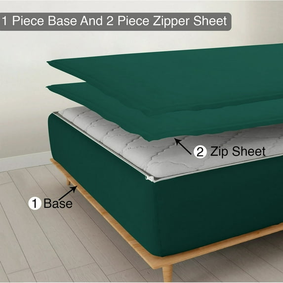 Sheet has Zipper Fitted Sheet, (Twin Size 39x75) 26 Inch Deep Pocket, 100% Egyptian Cotton, 800 TC, Solid Teal Green Color.