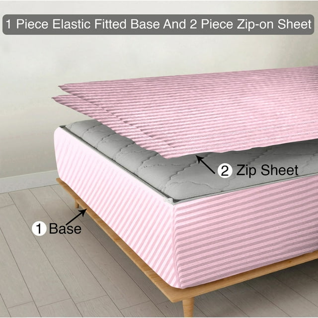 Zipper Fitted Sheet, Twin XL Size 39x80) Includes (1 Elastic Fitted