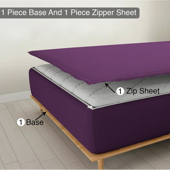 DNG Creations Zipper Fitted Sheet - Includes ( 1 Elastic Fitted Sheet And 1 Base Zipper On Sheet )100% Egyptian Cotton 12 Inch Deep Pocket ( Solid Plum - Twin XL )