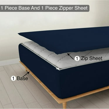 Sheet has Zipper Fitted Sheet, (Twin XL Size 39x80) 12 Inch Deep Pocket, 100% Egyptian Cotton, 800 TC, Solid Navy Blue Color.
