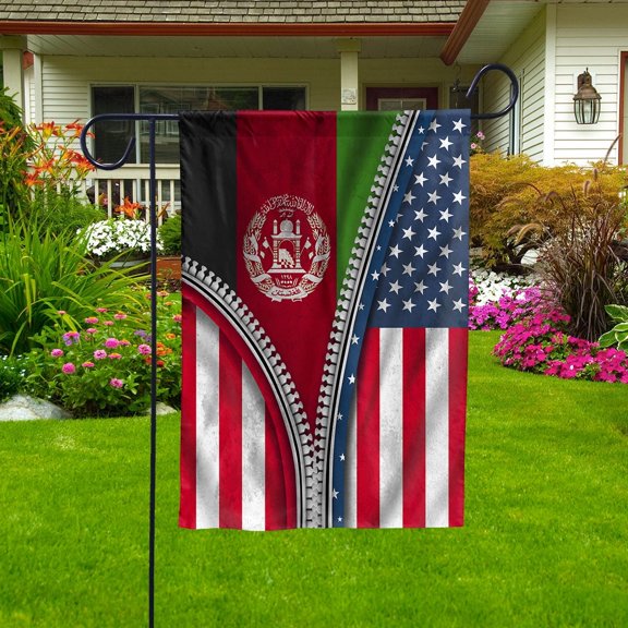 Zipper Flag American Show Afghan Flag USA Afghanistan Patriotic Root Garden Flag, Double-Sided Decorative Outdoor Flag, Patriotic Polyester Yard Flag 11.5 x 17.5 in