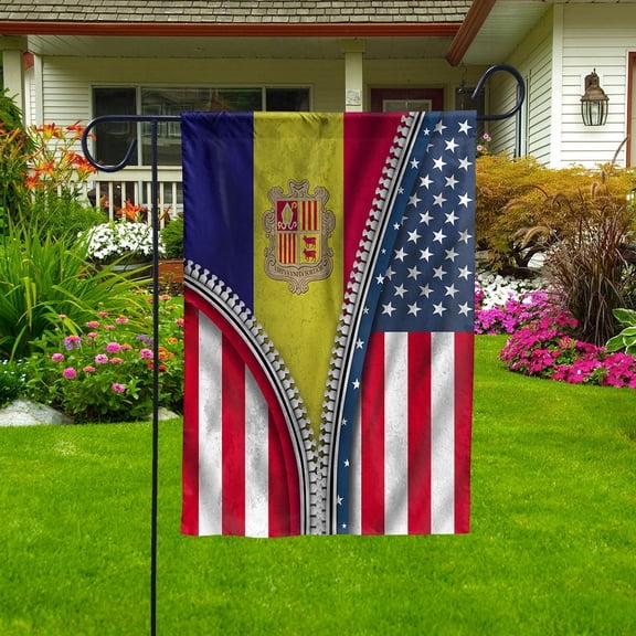 Zipper Flag American Show Andorran Flag USA Andorra Patriotic Root Garden Flag, Double-Sided Decorative Outdoor Flag, Polyester Yard Flag 12 x 18 in