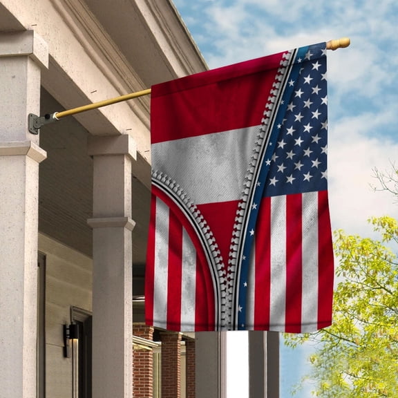 Zipper Flag American Show Austrian Flag USA Austria Patriotic Root House Flag, Double-Sided Decorative Outdoor Flag, Patriotic Polyester Yard Flag 29.5 x 39.5 in