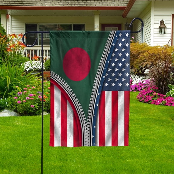 Zipper Flag American Show Bangladeshi Flag USA Bangladesh Patriotic Root Garden Flag, Double-Sided Decorative Outdoor Flag, Patriotic Polyester Yard Flag 12 x 18 in