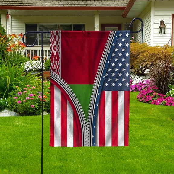 Zipper Flag American Show Belarusian Flag USA Belarus Patriotic Root Garden Flag, Double-Sided Decorative Outdoor Flag, Patriotic Polyester Yard Flag 12 x 18 in