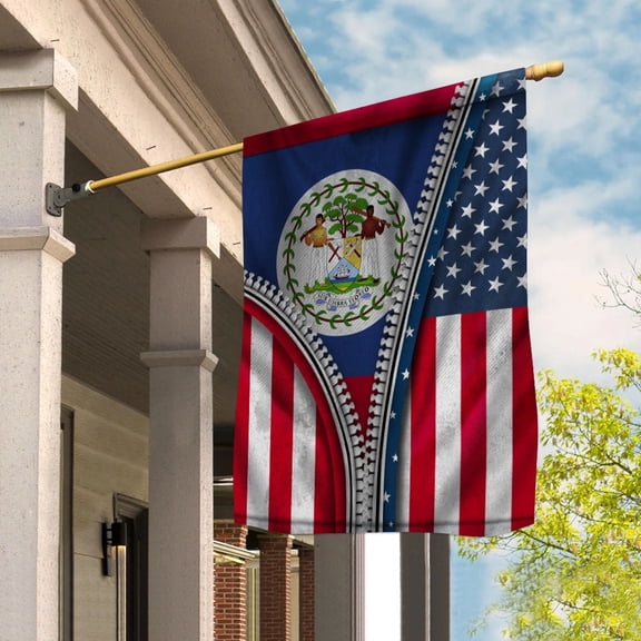 Zipper Flag American Show Belizean Flag USA Belize Patriotic Root House Flag, Double-Sided Decorative Outdoor Flag, Patriotic Polyester Yard Flag 29.5 x 39.5 in