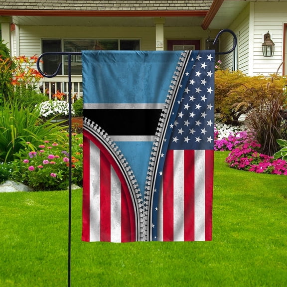 Zipper Flag American Show Botswanan Flag USA Botswana Patriotic Root Garden Flag, Double-Sided Decorative Outdoor Flag, Patriotic Polyester Yard Flag 12 x 18 in