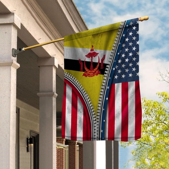 Zipper Flag American Show Bruneian Flag USA Brunei Patriotic Root House Flag, Double-Sided Decorative Outdoor Flag, Patriotic Polyester Yard Flag 29.5 x 39.5 in