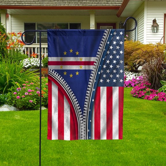 Zipper Flag American Show Cape Verdean Flag USA Cape Verde Patriotic Root Garden Flag, Double-Sided Decorative Outdoor Flag, Polyester Yard Flag 12 x 18 in