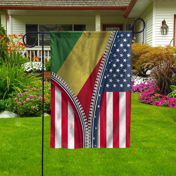 USA Democratic Republic of the Congo Zipper Flag Heritage Garden Flag, Double-Sided Outdoor Yard Decor 11.5 x 17.5 Inch