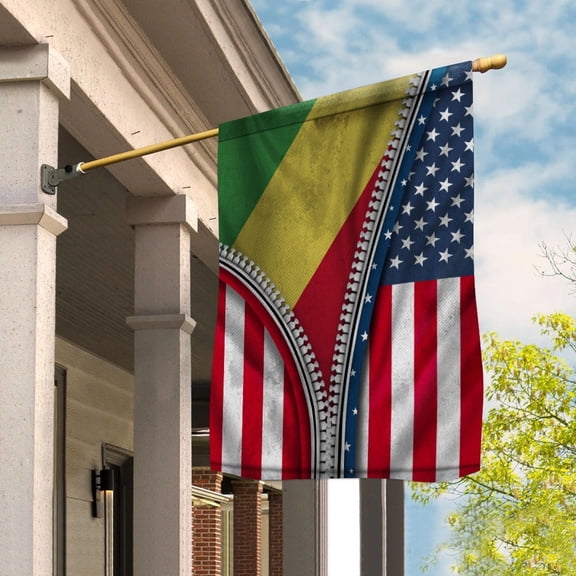 Zipper Flag American Show Congolese Flag USA Republic Of The Congo Patriotic Root House Flag, Double-Sided Decorative Outdoor Flag, Patriotic Polyester Yard Flag 29.5 x 39.5 in