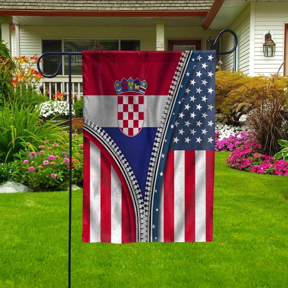 USA Croatia Zipper Flag Heritage Croatian Garden Flag, Double-Sided Outdoor Yard Decor 11.5 x 17.5 Inch
