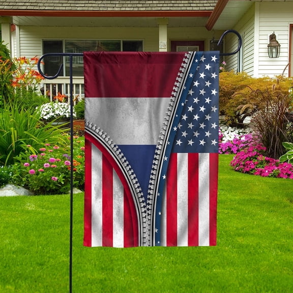 Zipper Flag American Show Dutch Flag USA Netherlands Patriotic Root Garden Flag, Double-Sided Decorative Outdoor Flag, Patriotic Polyester Yard Flag 12 x 18 in