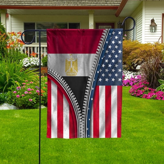 Zipper Flag American Show Egyptian Flag USA Egypt Patriotic Root Garden Flag, Double-Sided Decorative Outdoor Flag, Patriotic Polyester Yard Flag 12 x 18 in