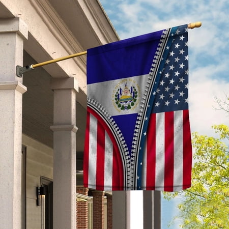 Zipper Flag American Show El Salvadorian Flag USA El Salvador Patriotic Root House Flag, Double-Sided Decorative Outdoor Flag, Polyester Yard Flag 29.5 x 39.5 in