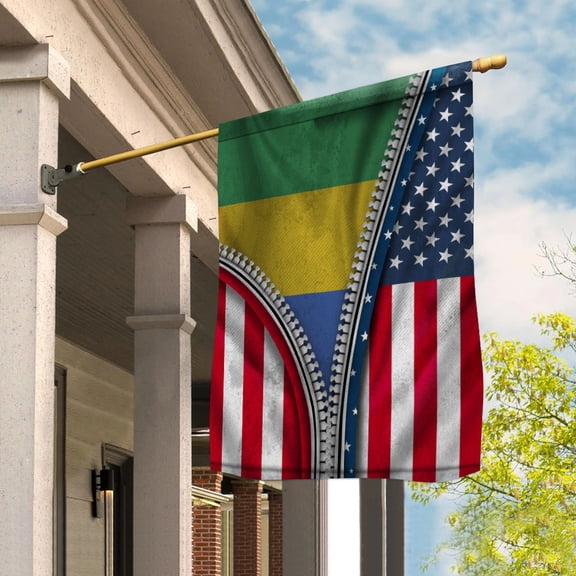 Zipper Flag American Show Gabonese Flag USA Gabon Patriotic Root House Flag (29.5x39.5) Double Sided-USA Flags Premium Polyester-Decorative Indoor Outdoor Flag