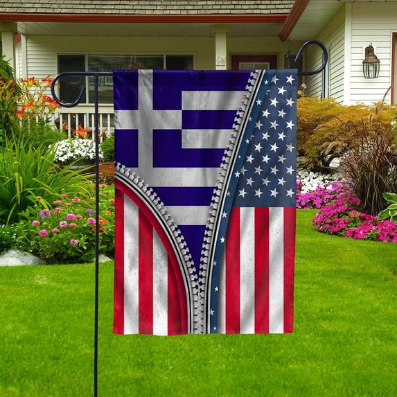 Zipper Flag American Show Greek Flag USA Greece Patriotic Root Garden Flag, Double-Sided Decorative Outdoor Flag, Polyester Yard Flag 12 x 18 in