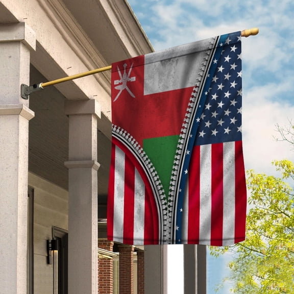 Zipper Flag American Show Omani Flag USA Oman Patriotic Root House Flag, Double-Sided Decorative Outdoor Flag, Patriotic Polyester Yard Flag 29.5 x 39.5 in